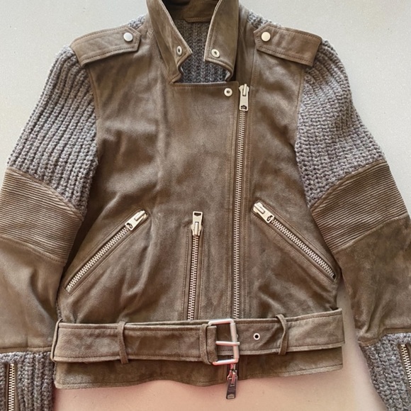 AllSaints Denell suede biker jacket US2 taupe - Picture 2 of 8